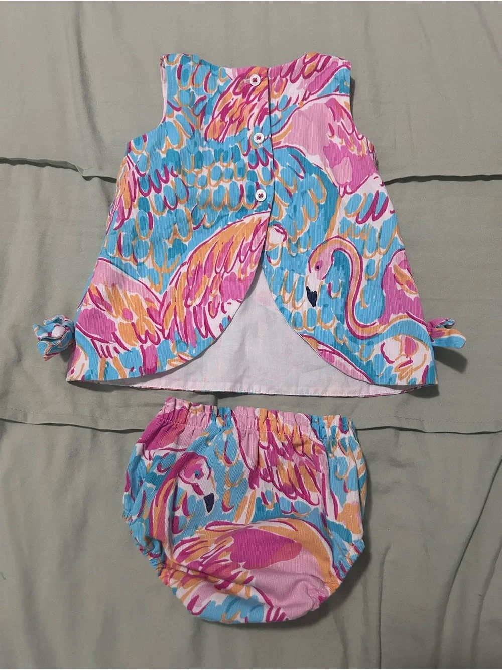 Lilly Pulitzer Girls Pink Blue Flamingo Tank & Bloomer Set